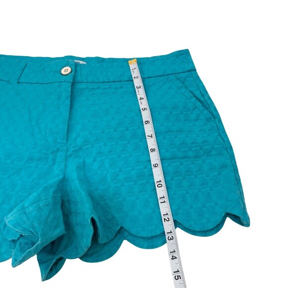 Crown & Ivy Womens Scalloped Hem Aqua Shorts Size 12 Shelby Cotton/Spandex - Picture 8 of 9